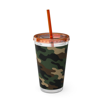 Stylish Camo Tumbler, 16oz Cup with Straw, Perfect for Outdoor Adventures, Gifts for Him, Travel Mug, Eco-friendly Drinkware, Camping - TRV