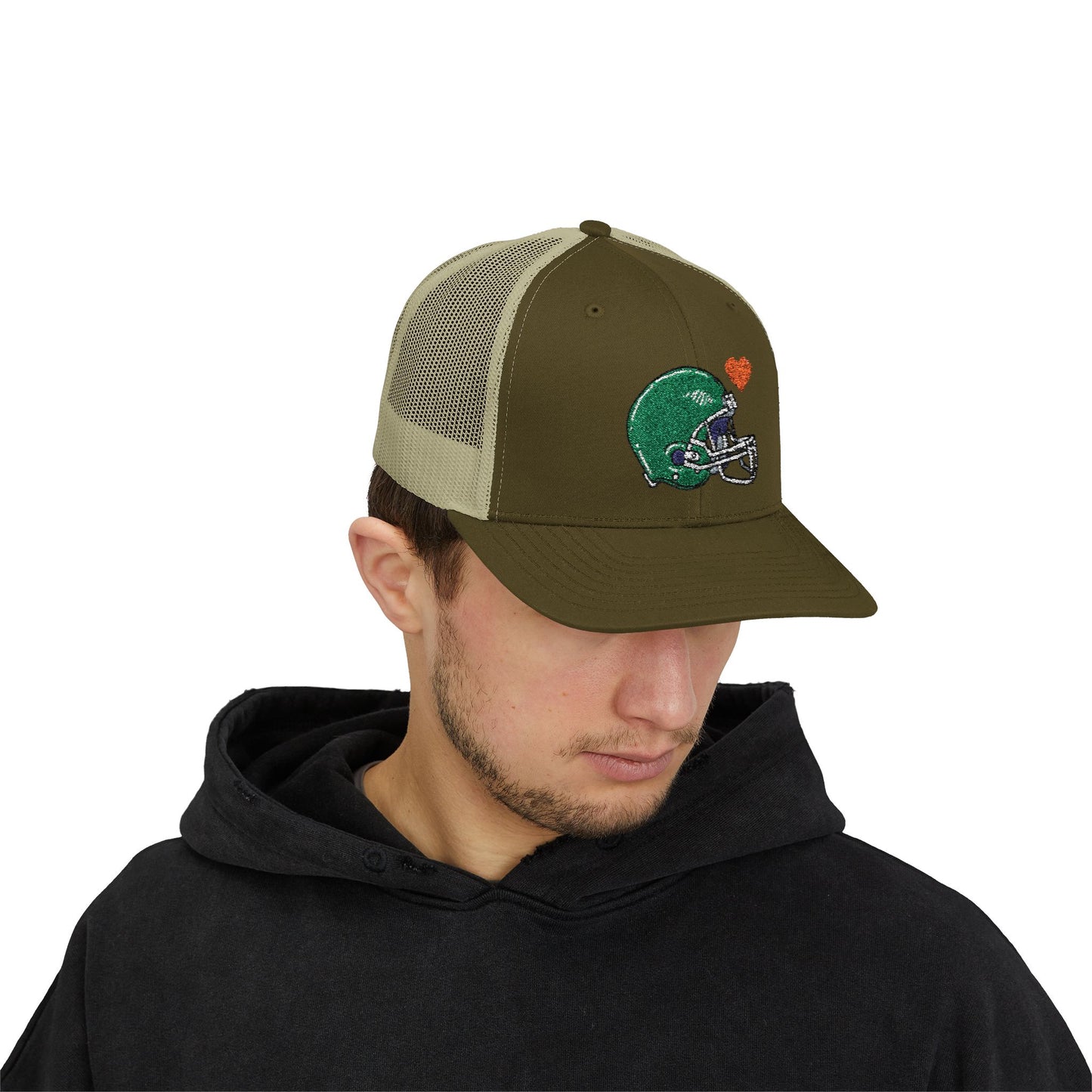 Snapback Trucker Cap with Football Heart Design - Perfect for Sports Fans, Gifts for Gamers, Casual Outings, Tailgating, and Team Spirit - TRV