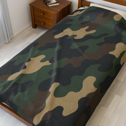 Cozy Camouflage Velveteen Plush Blanket | Ideal for Campouts, Living Room Decor, Gift for Him, Outdoor Adventures, Soft Throw - TRV