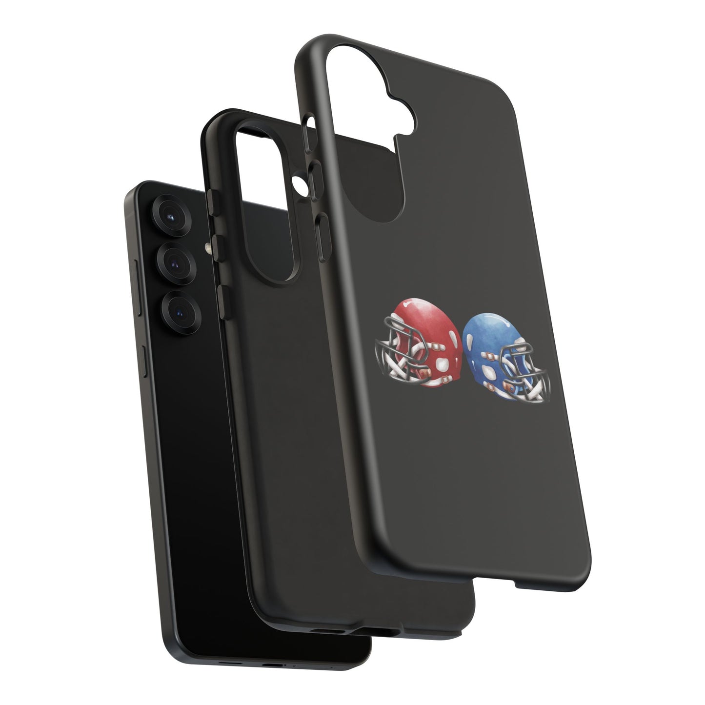 Red and blue football helmet tough phone case for iPhone, protective and stylish, by Printify, featuring a sports helmet design.