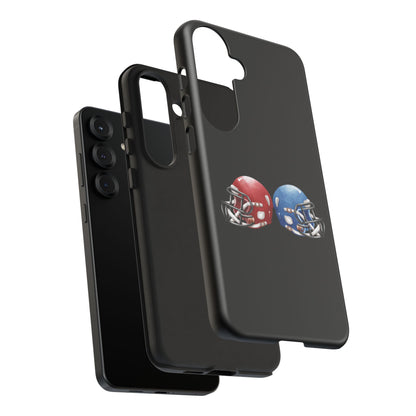Red and blue football helmet tough phone case for iPhone, protective and stylish, by Printify, featuring a sports helmet design.