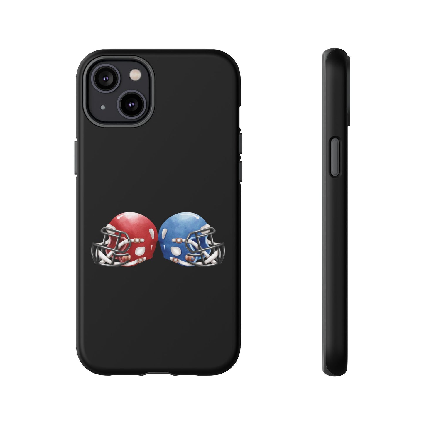 Red and blue football helmet tough phone case for iPhone, protective Printify cover featuring a sports helmet design.