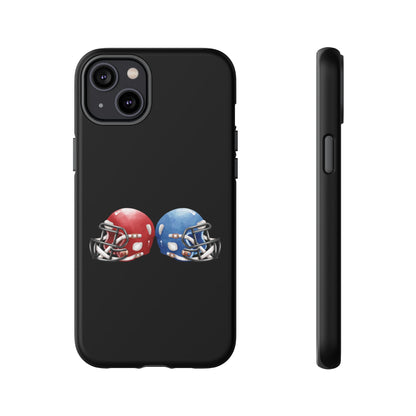 Red and blue football helmet tough phone case for iPhone, protective Printify cover featuring a sports helmet design.