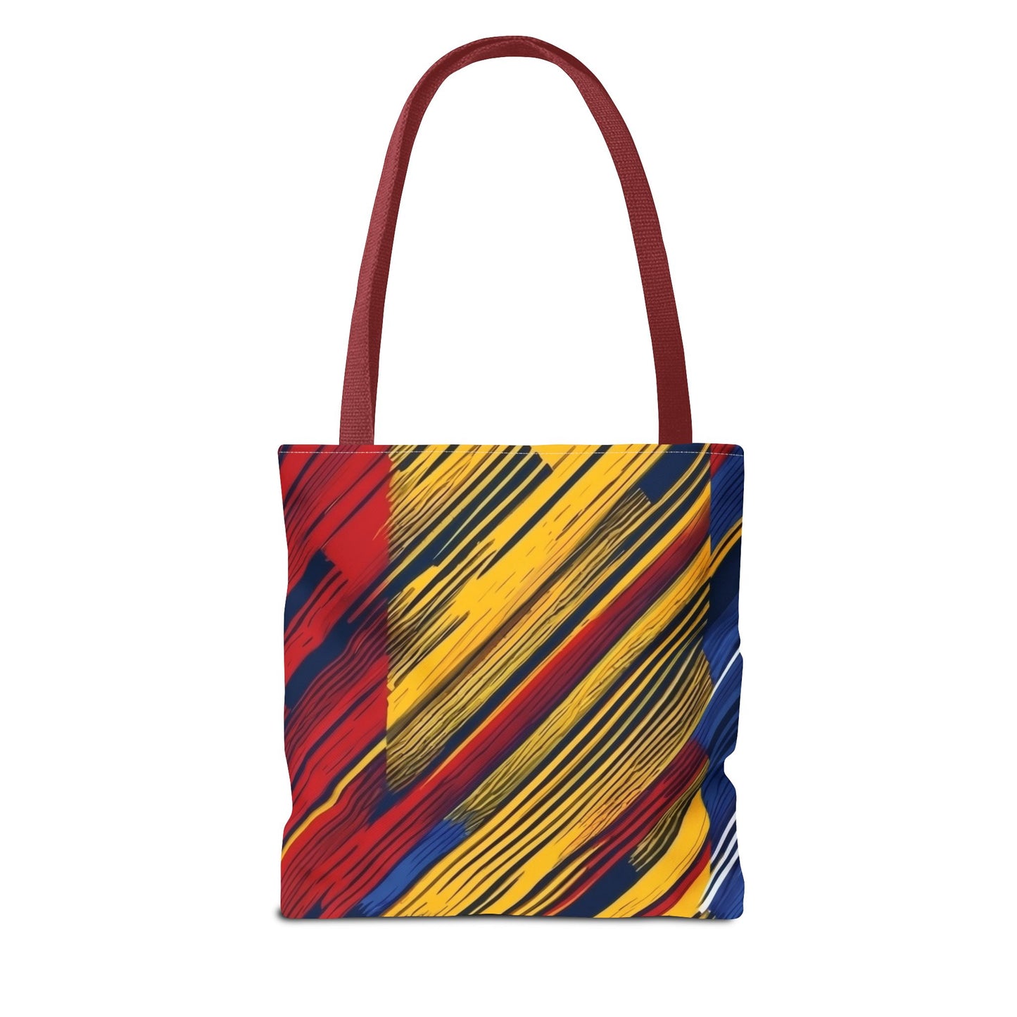 Abstract Brushstroke Tote Bag - Bold Red, Yellow & Blue All-Over Print