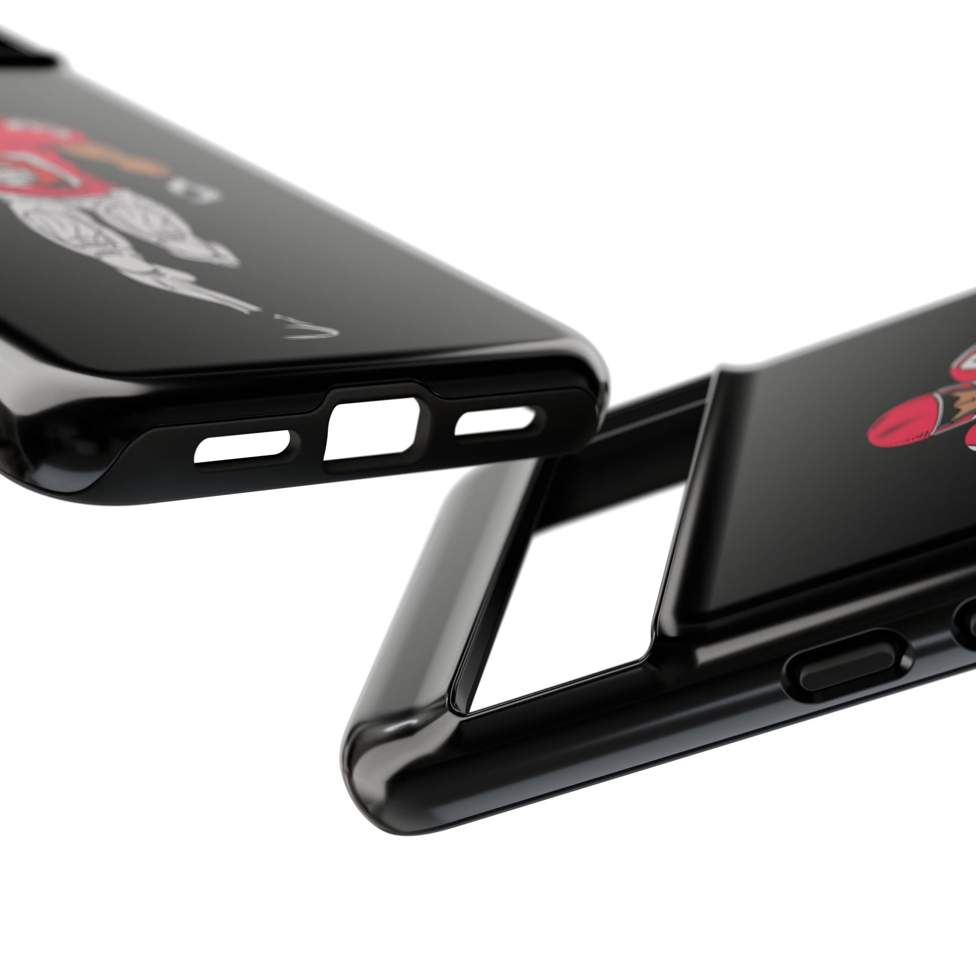 Black football player tough phone case for iPhone, protective sports design by Printify, featuring an athletic football figure.