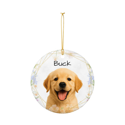 Golden Retriever Puppy Ornament, Ceramic Pet Photo Ornament | Personalized Name Option - TRV