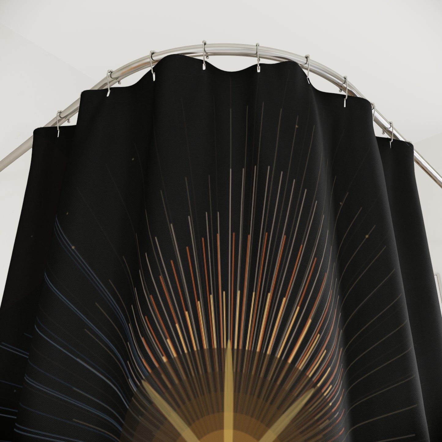 Radiant Starburst Shower Curtain | Black Gold Sunburst Bathroom Decor