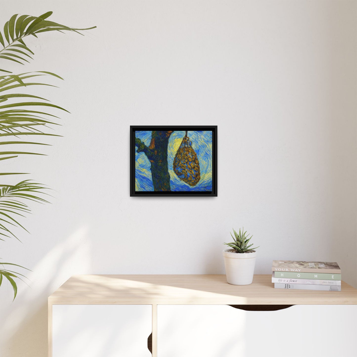 Framed matte canvas art of a starry nut cluster with dried plum colors, featuring a tree design by Printify.