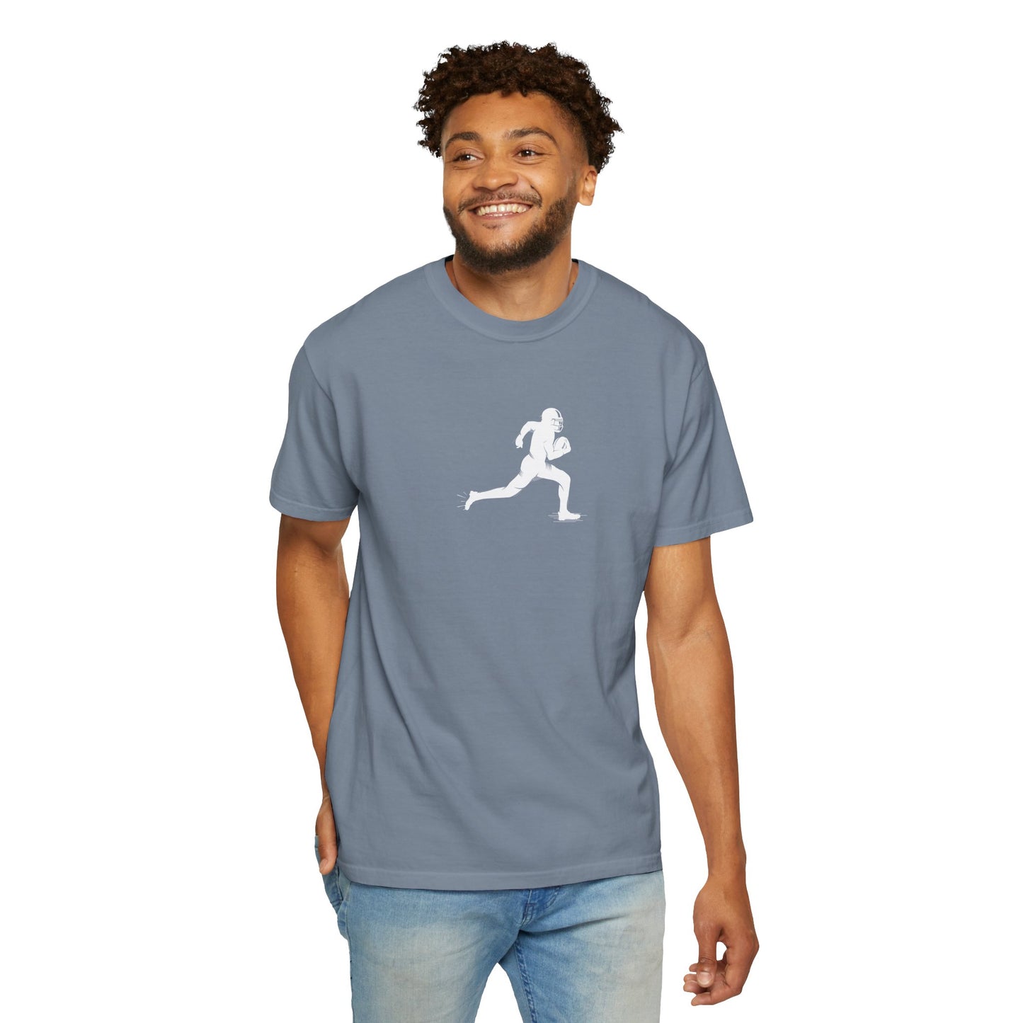 Sporty Unisex Garment-Dyed T-Shirt with Football Player Graphic, Activewear, Casual Wear, Gift for Runners, Fitness Apparel, Everyday Style
