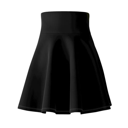 Black all-over print skater skirt for women, flared summer style perfect for everyday wear and parties.