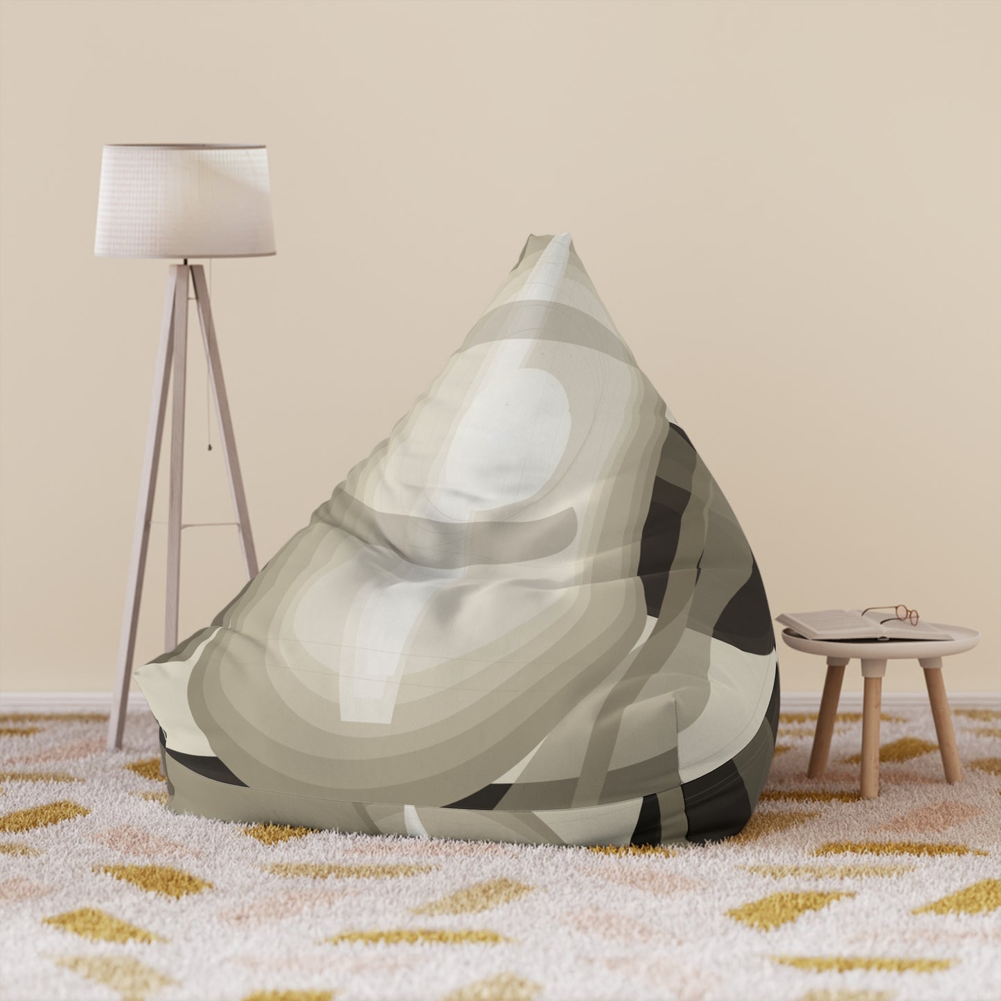Abstract neutral swirl pattern on a Printify modern home decor bean bag cover, perfect as a stylish living room accent.
