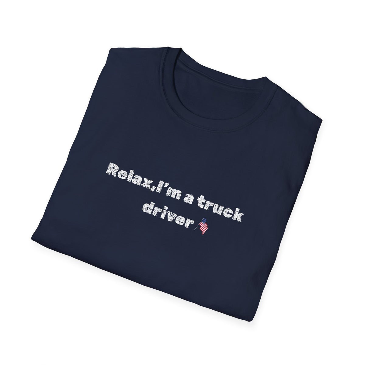 Funny truck driver T-shirt with pink heart graphic, featuring the phrase "Relax, I'm a Truck Driver" on a casual Printify tee.