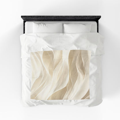 Neutral Abstract Waves Velveteen Plush Blanket | Beige Swirl Pattern