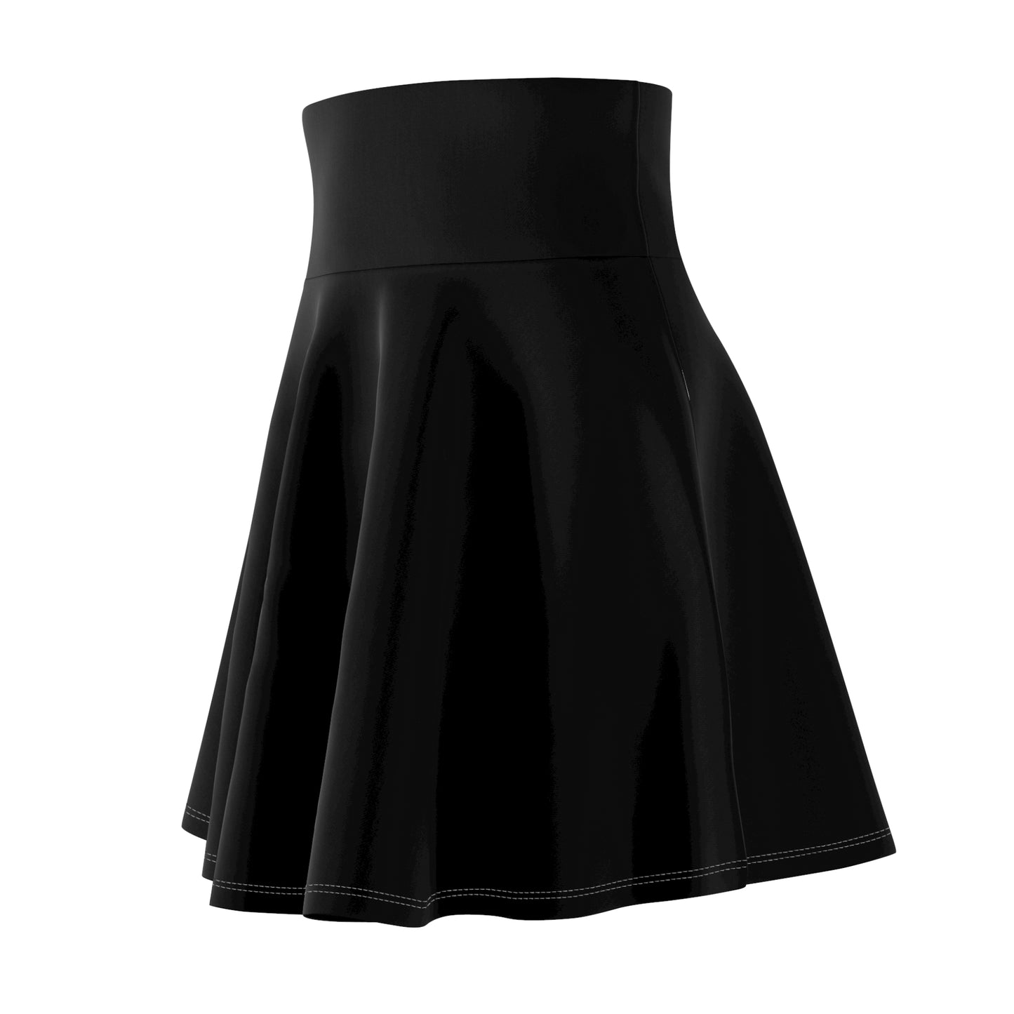 Black women's skater skirt with all-over print, flared summer design, perfect for everyday wear and parties.
