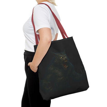 Werewolf tote bag featuring dark Halloween art, perfect gift for horror fans, made by Printify, showing a spooky werewolf design.