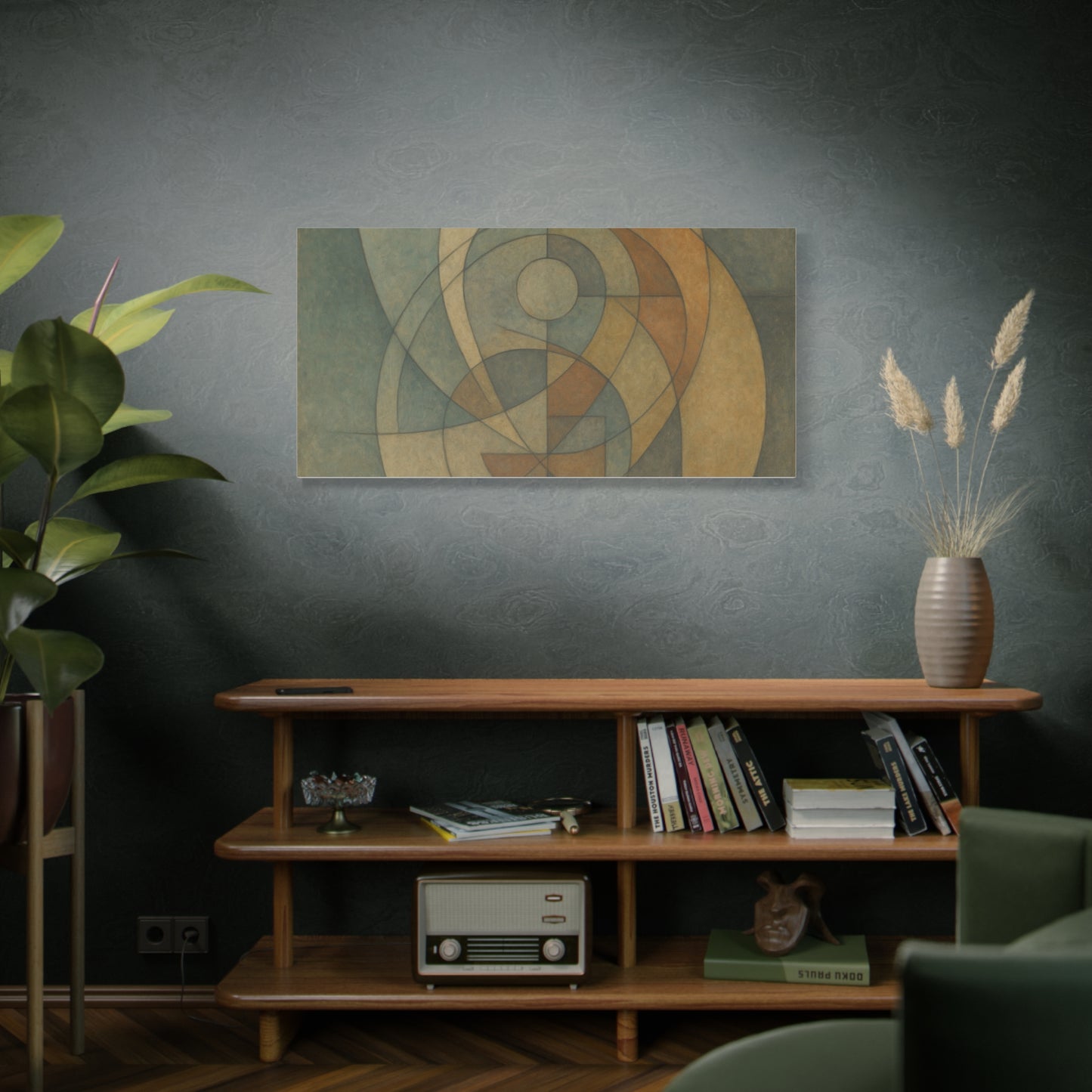 Abstract geometric circles on a matte canvas print, featuring vibrant colors and modern design by Printify.