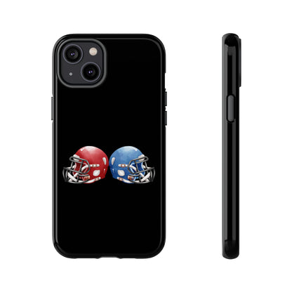 Red and blue football helmet tough phone case for iPhone, protective Printify cover with realistic helmet design.