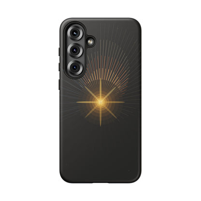 Tough Cases - Radiant Star Phone Case, Protective Black Shockproof Cover with Golden Light Design