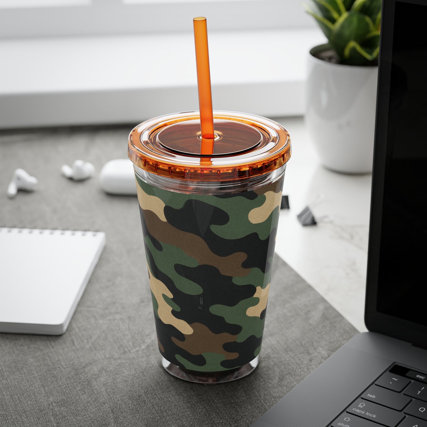 Stylish Camo Tumbler, 16oz Cup with Straw, Perfect for Outdoor Adventures, Gifts for Him, Travel Mug, Eco-friendly Drinkware, Camping