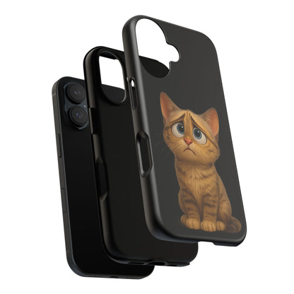 Cute sad kitty print on Printify iPhone phone case, protective cover with adorable feline design for iPhone models.