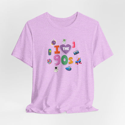 I  Love the 90's Short Sleeve Tee - Retro Graphic Tee, Vintage Style Shirt, Perfect for Casual Outings, 90s Nostalgia Apparel