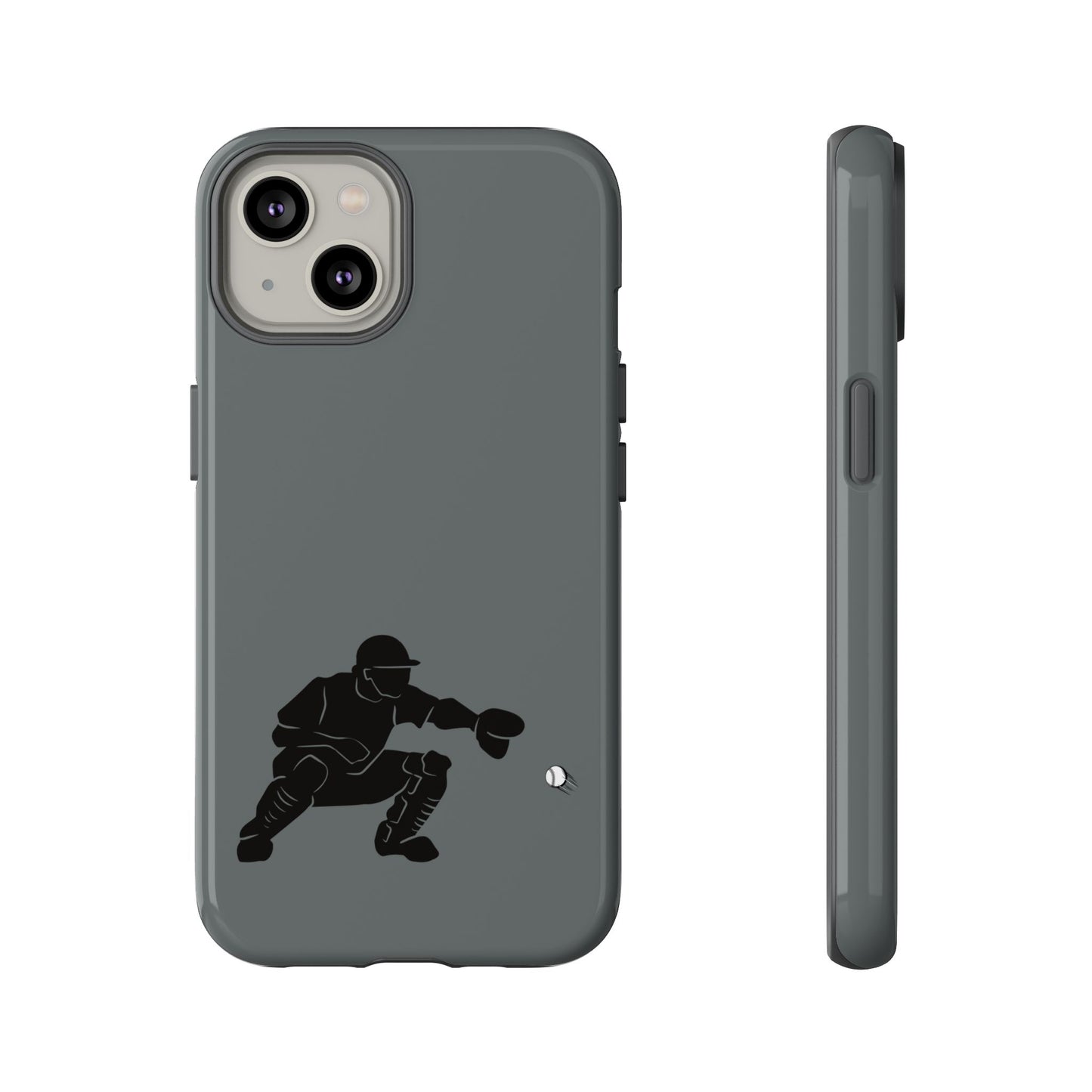 Printify baseball catcher phone case, tough protective cover for smartphones with detailed baseball glove and ball design.