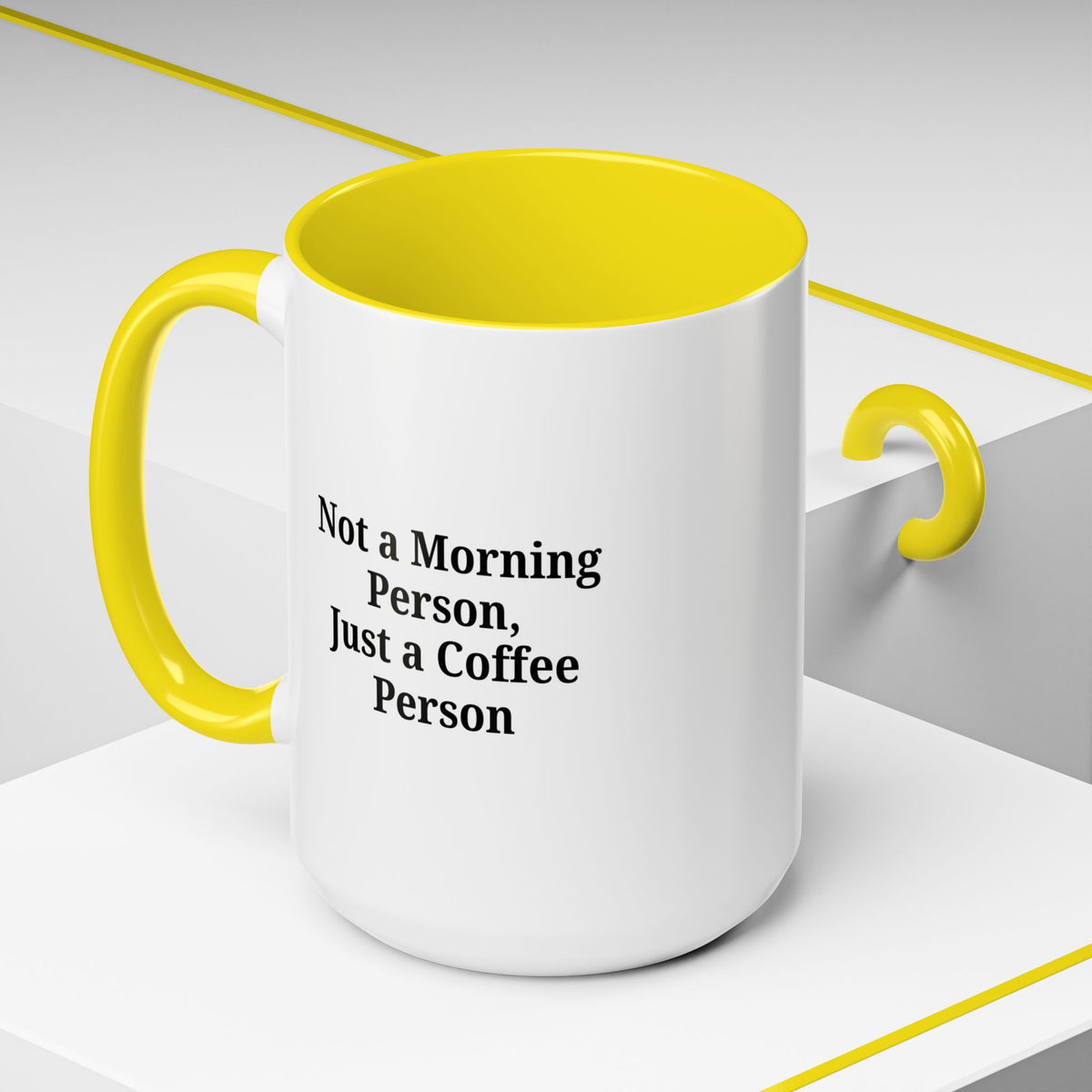 Ceramic coffee mug with "Not a Morning Person, Just a Coffee Person" print, ideal for daily use and coffee lovers.