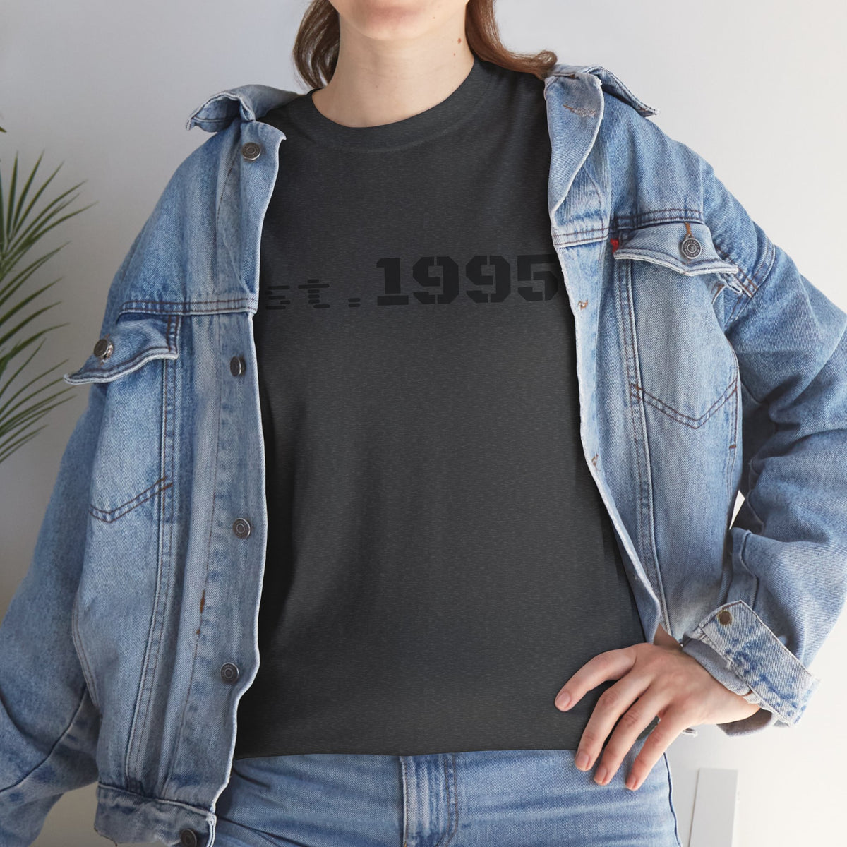 Vintage minimalist Est. 1995 T-shirt by Printify featuring a clean design and born in 1995 birthday theme.