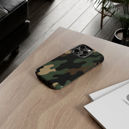 Military green camo tough phone case by Printify, rugged protective cover for smartphones with durable design