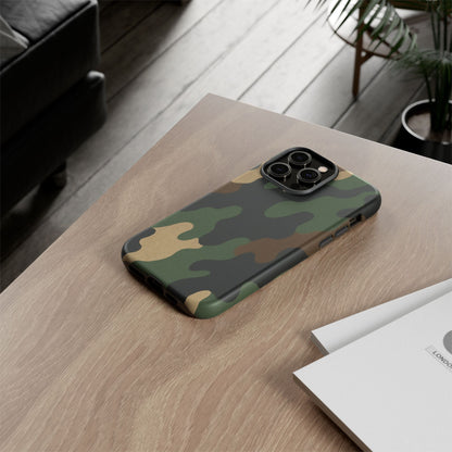 Military green camo tough phone case by Printify, rugged protective cover for smartphones with a military-inspired design.