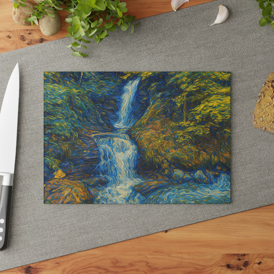 Glass Cutting Board — Tranquil Waterfall Art Print