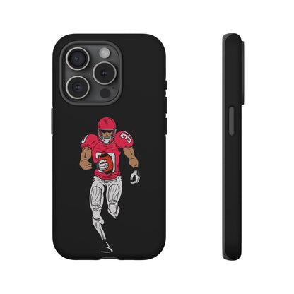 Black football player tough phone case for iPhone by Printify, featuring sports-themed protective design with athlete illustration.