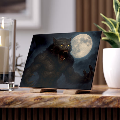 Werewolf Ceramics Decor, Unique Wolf Moon Tile, Gothic Home Accents, Halloween Gift, Dark Art Decoration, Spooky Wall Art