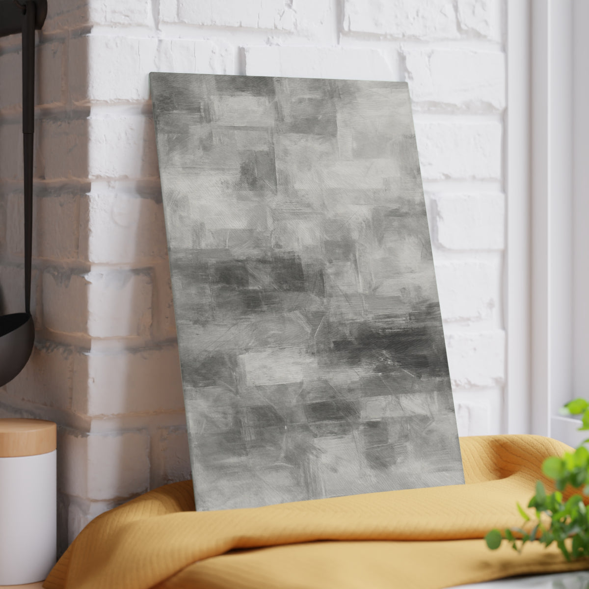 Glass Cutting Board — Abstract Gray Brushstroke Tempered Glass Chopping Board