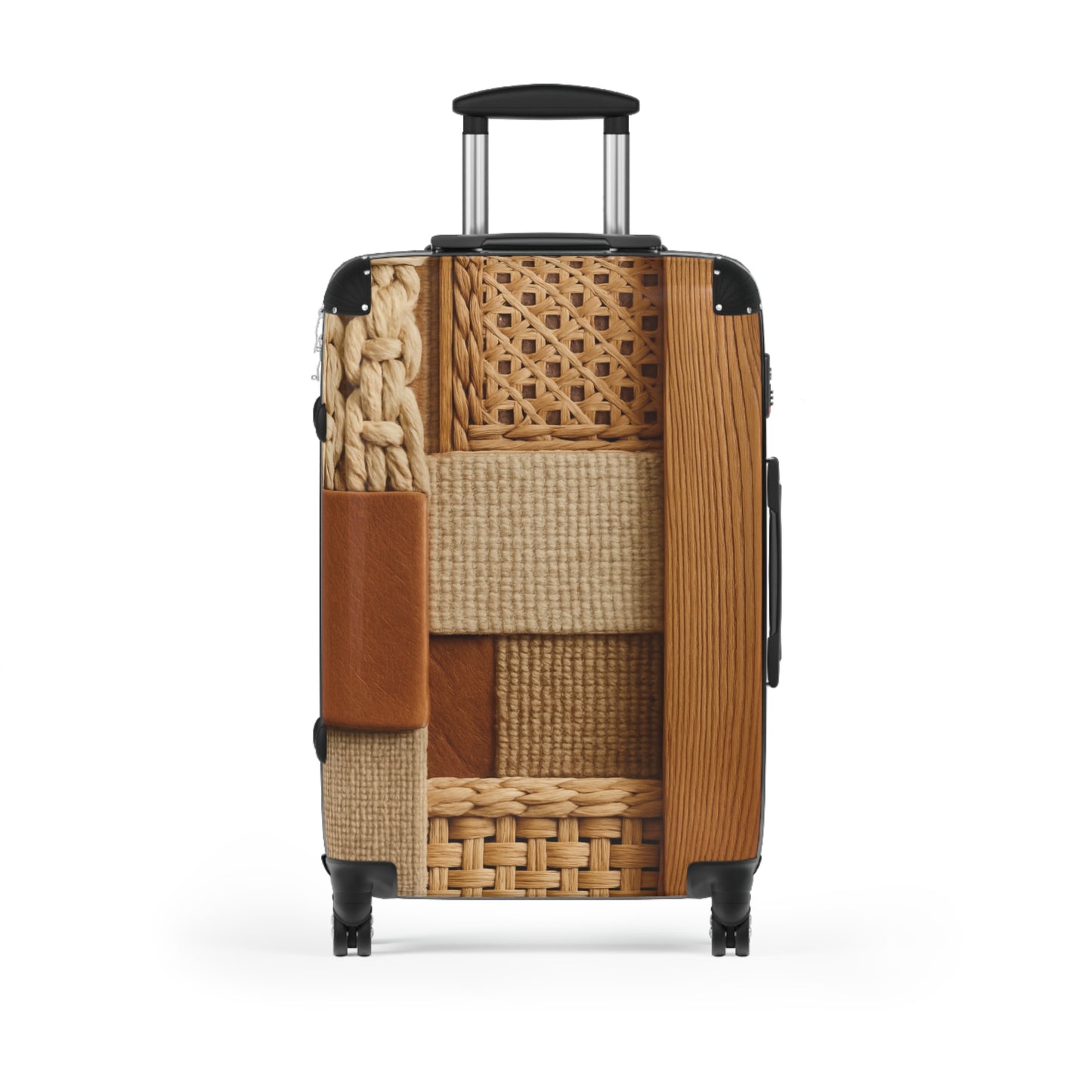 Woven Patchwork Carry-On Suitcase — Cozy Rattan & Knit Travel Luggage