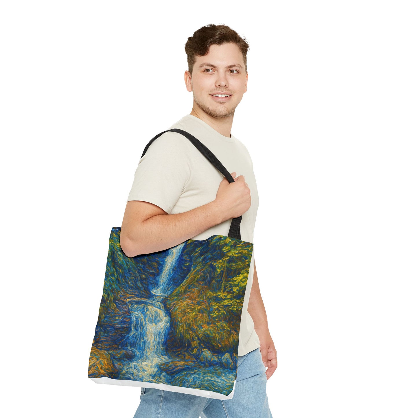 Nature-Inspired Tote Bag, Artistic Eco-Friendly Shopper, Waterfall Design, Reusable Market Bag, Gift for Nature Lovers - TRV