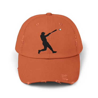 Distressed baseball cap with silhouette batter design, casual hat from Printify featuring a worn, vintage style and adjustable strap