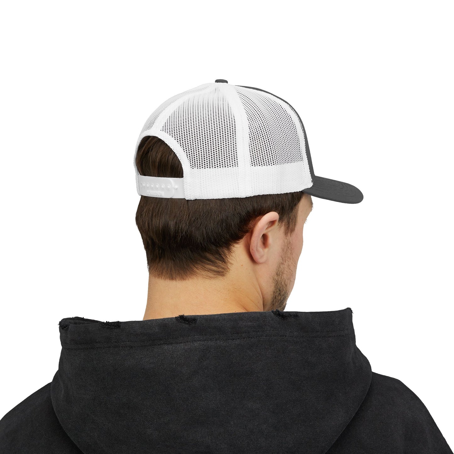 Vintage baseball snapback trucker cap with batter silhouette design, lightweight hat by Printify, adjustable fit, casual style.