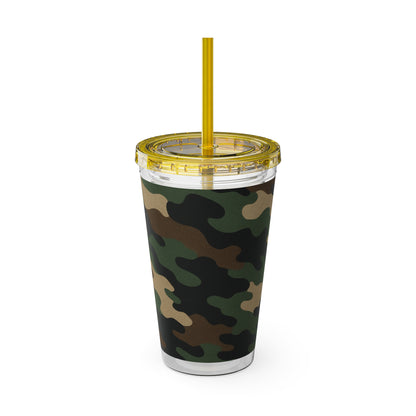 Stylish Camo Tumbler, 16oz Cup with Straw, Perfect for Outdoor Adventures, Gifts for Him, Travel Mug, Eco-friendly Drinkware, Camping - TRV