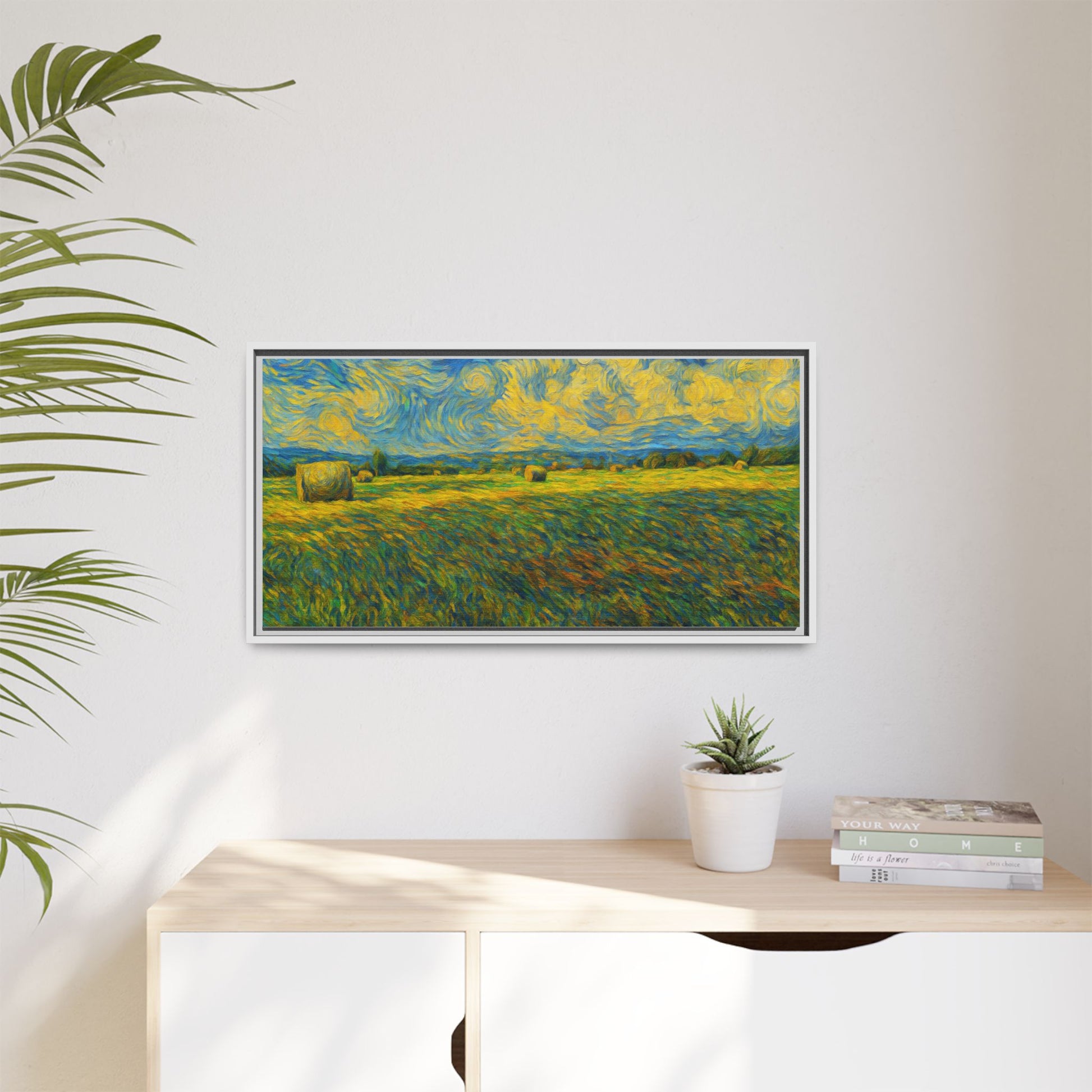 Framed multi-color landscape matte canvas print by Printify showcasing vibrant natural scenery and artistic framing.