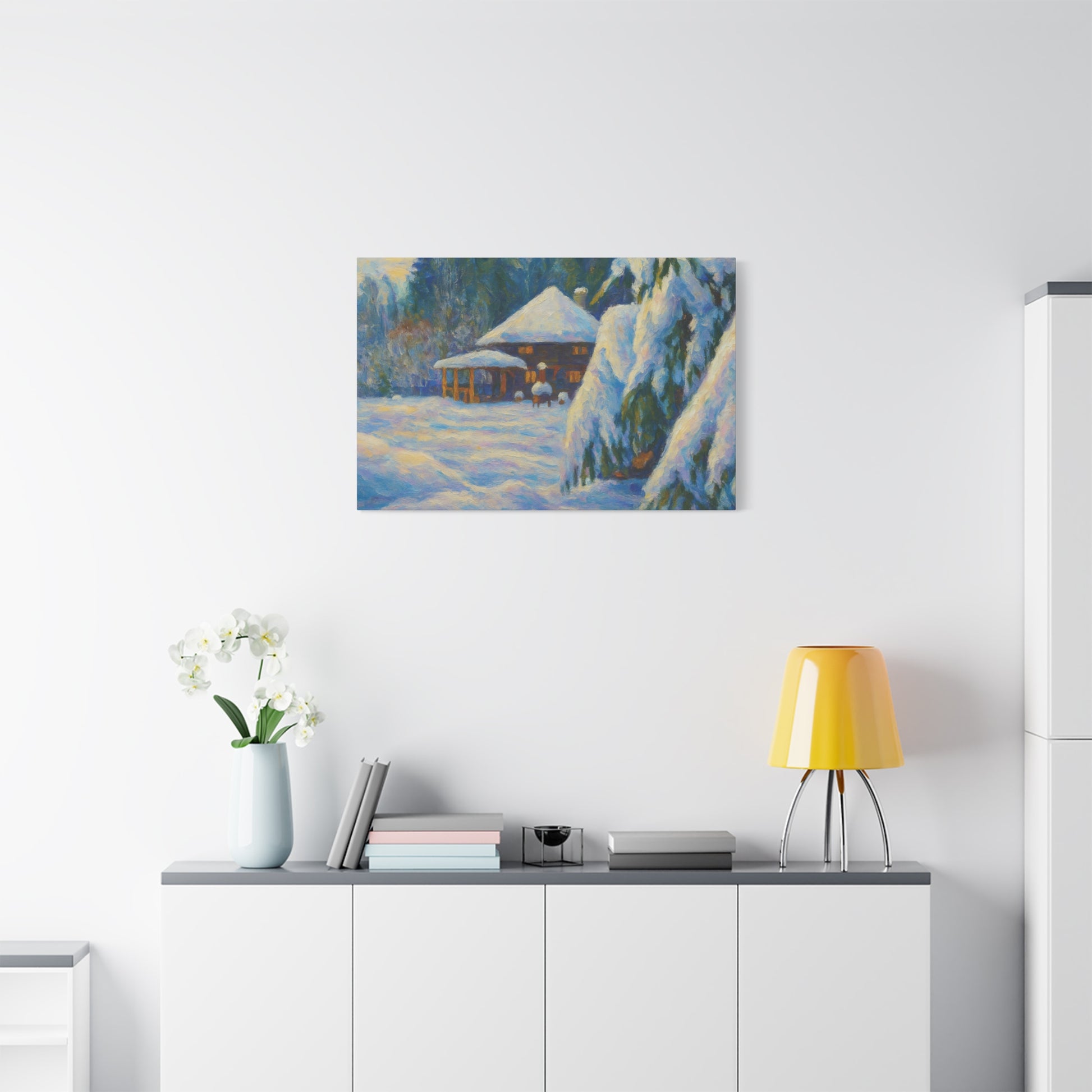 Winter Landscape Canvas Wall Art, Cozy Home Decor, Christmas Gift, Seasonal Artwork, Impressionist Style - TRV