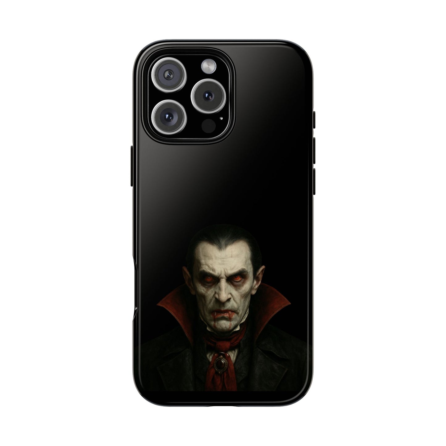 Gothic vampire portrait phone case for iPhone featuring Dracula horror art, designed by Printify for a spooky, stylish look.