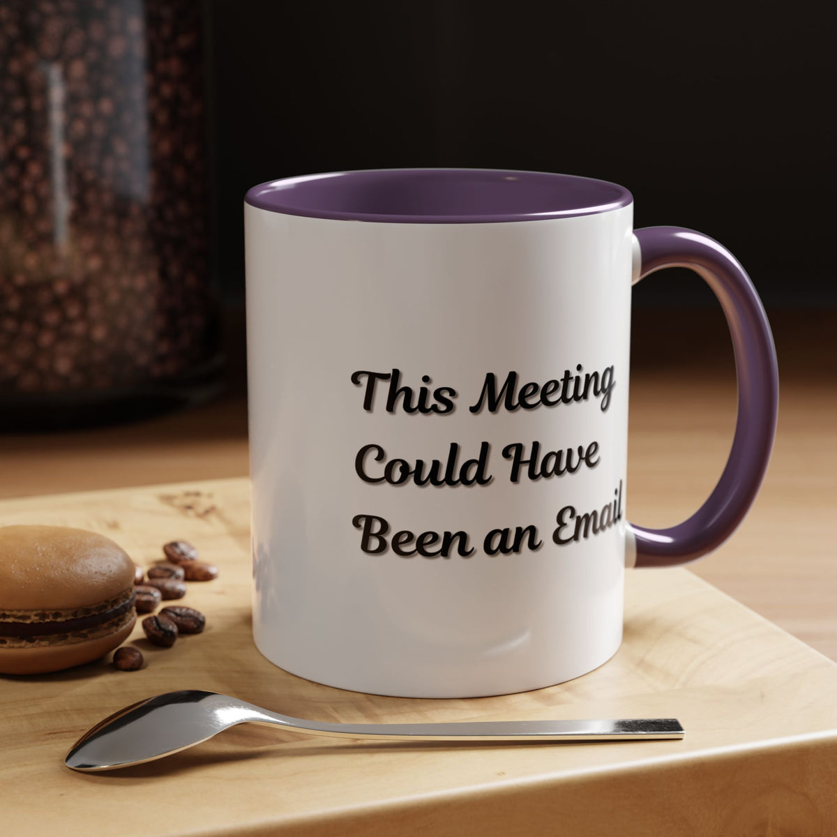 Funny office coffee mug with "This Meeting Could Have Been An Email" slogan, ceramic mug, perfect for office humor.