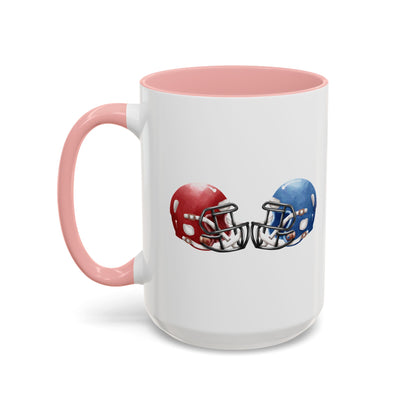 Football Helmet Coffee Mug — Red vs Blue Rivalry Accent Mug (11/15oz)