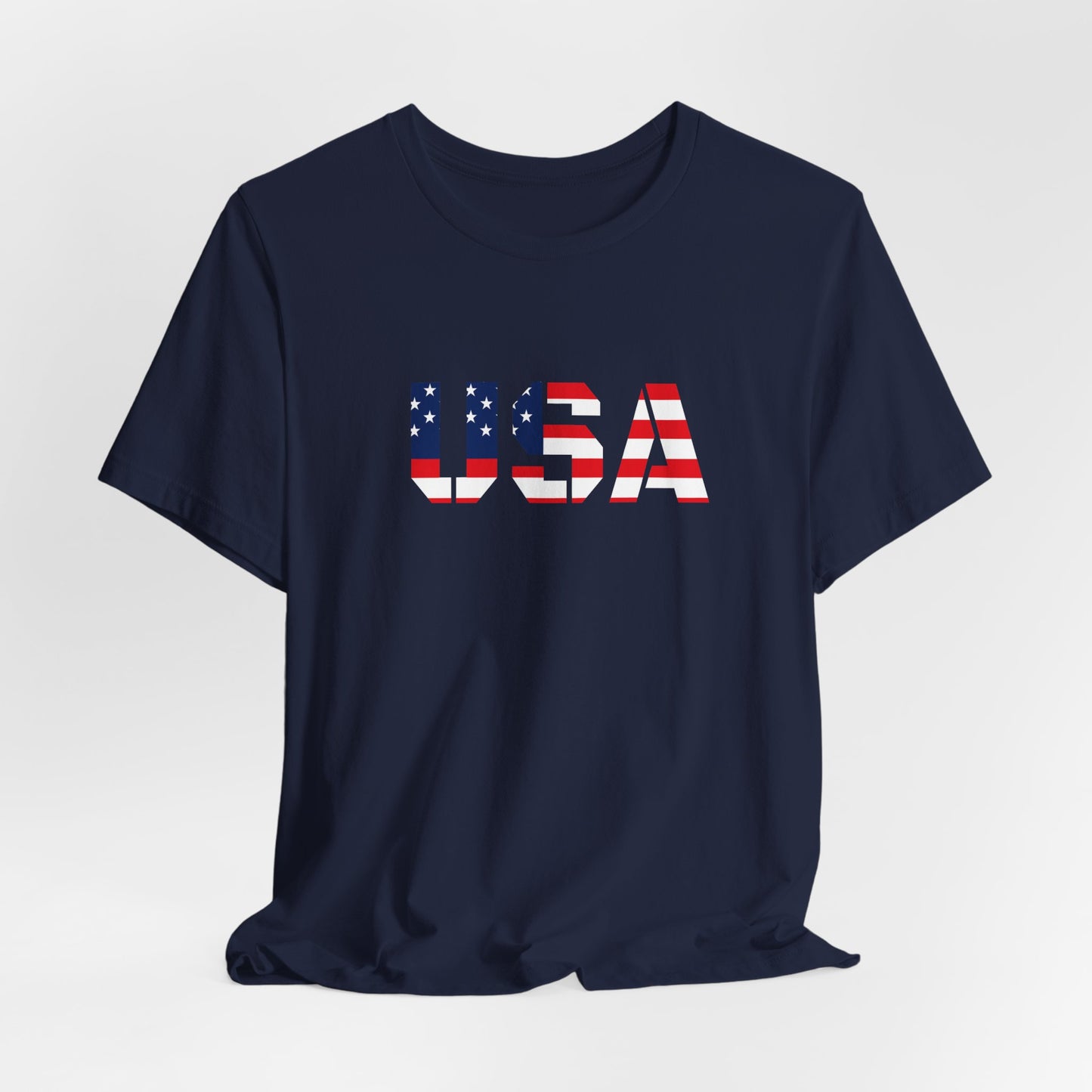 USA Flag Text Tee — Patriotic Fourth of July T-Shirt
