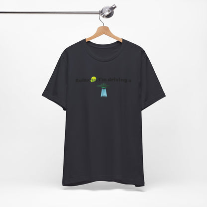 Alien Driving Unisex Tee - Fun Casual Shirt, Gifts for UFO Lovers, Quirky Humor T-Shirt, Perfect for Road Trips, Unique Birthday Present