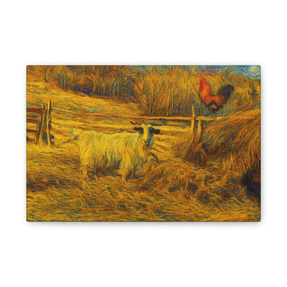 Farmhouse Canvas Wall Art - Rustic Animal Decor, Goat and Rooster Painting, Country Home, Farmhouse Style, Gift for Farmers - TRV