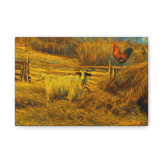 Farmhouse Canvas Wall Art - Rustic Animal Decor, Goat and Rooster Painting, Country Home, Farmhouse Style, Gift for Farmers - TRV