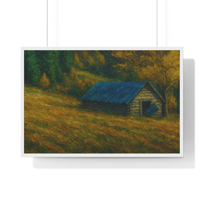 Rustic Cabin Framed Poster, Nature Wall Art, Cozy Home Decor, Gift for Farmhouse Lovers, Autumn Landscape Print - TRV