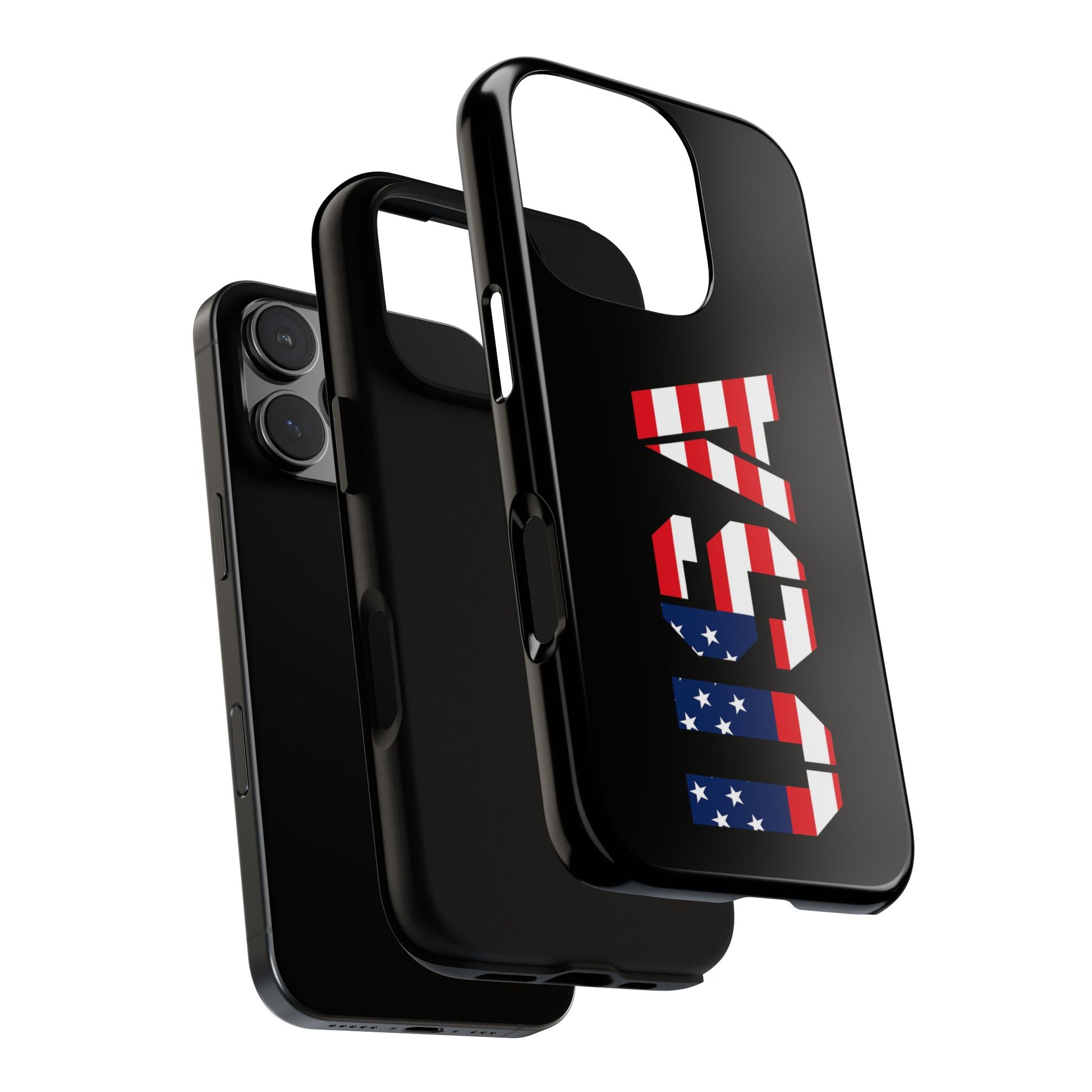 USA Phone Case with patriotic American flag design, durable tough case for iPhone, by Printify.